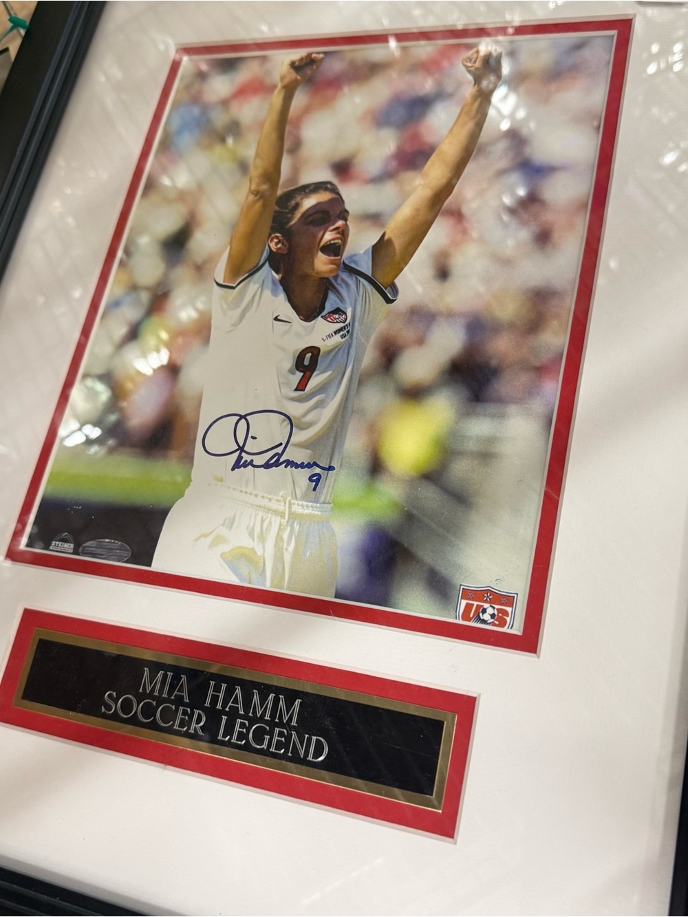 Authentic | Signed | Mia Hamm Framed Soccer Legend Photo - White & Red Matted